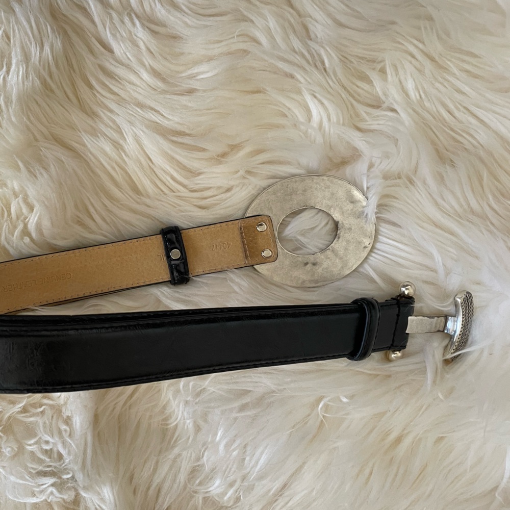 Black leather belt with silver clasps